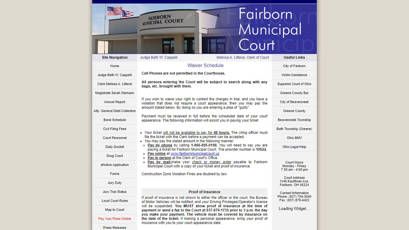 Fairborn Municipal Court - Waiver Schedule